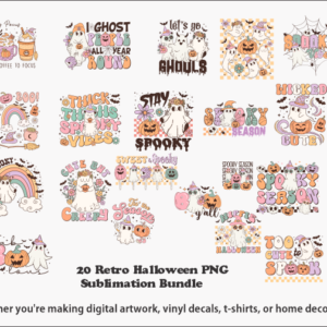 20 Retro Halloween PNG Sublimation Bundle