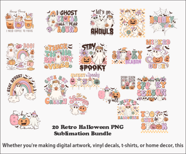 20 Retro Halloween PNG Sublimation Bundle