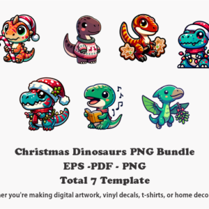 Christmas Dinosaurs PNG Bundle